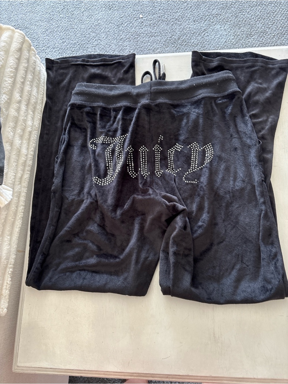 Juicy Couture Black Velour Rhinestone 'Juicy' Lounge Pants